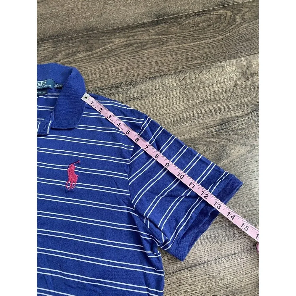 Polo by Ralph Lauren Blue White Striped Polo with Pink Pony